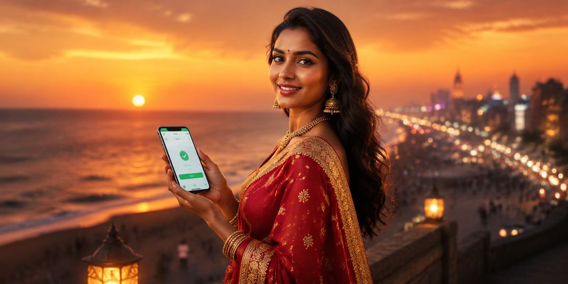 Chennai street with people making mobile payments in traditional attire